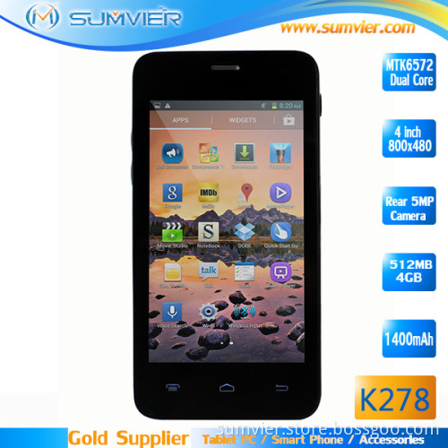4inch Mtk6572 Dual Core 5MP Back Camera Mobile Phone OEM for Europe Market